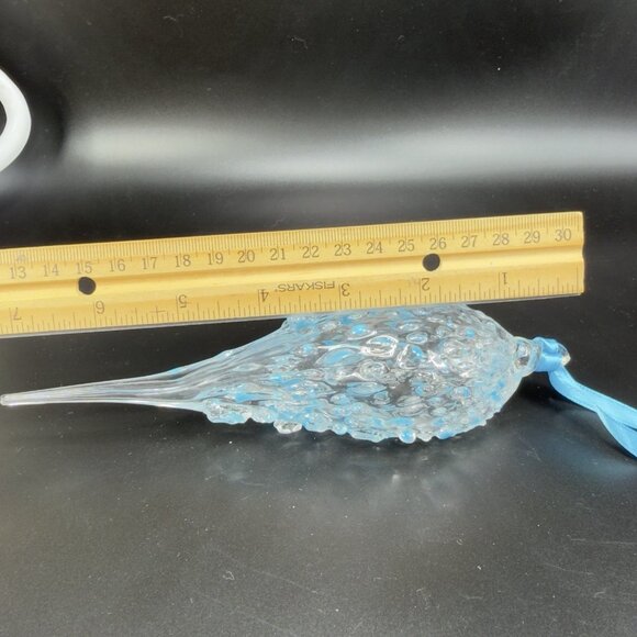 Hand Blown Studio Art Glass Ornament Hanging Decor Textured Blue Fritz Glass VTG - Picture 2 of 13